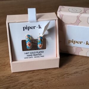 Piper K Blue Floral hoop earings with hinge